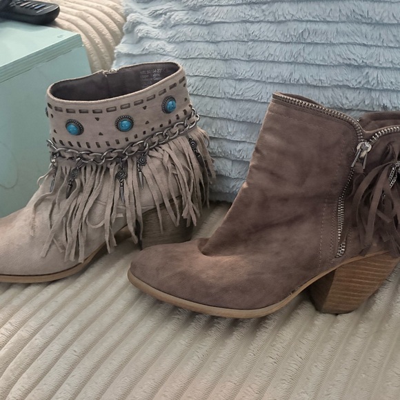 Shoes - 2 pair Bohemian Fringe Ankle Boots one with Turquoise Details